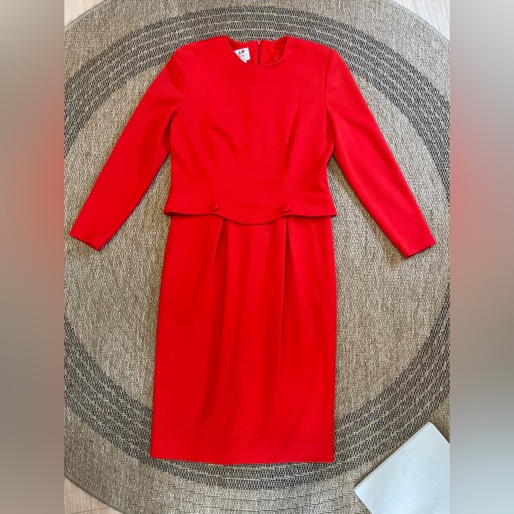 Vintage red Caron Chicago Red Long Sleeve Dress size 10 - Picture 6 of 11